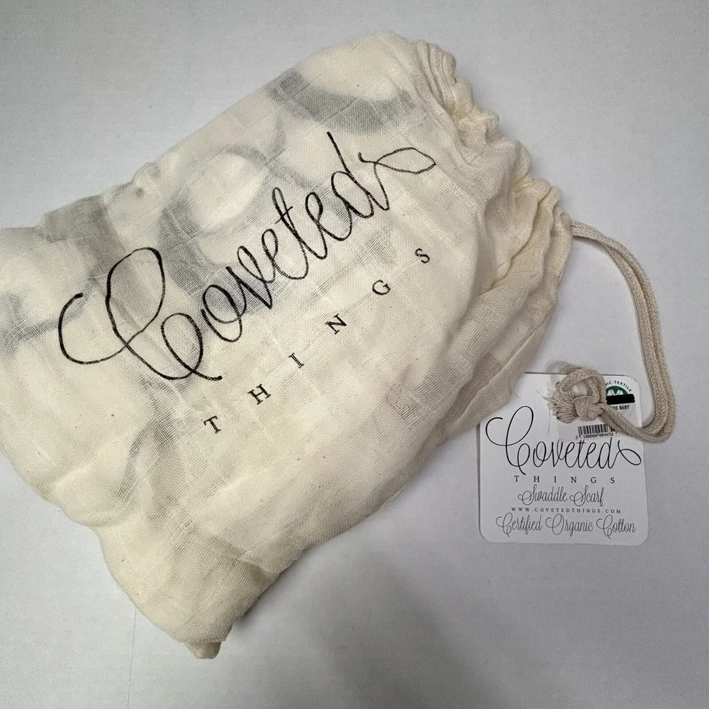 Coveted Things 100% Organic Cotton Muslin Baby Swaddle Blanket Scarf‎ Bag  NWT